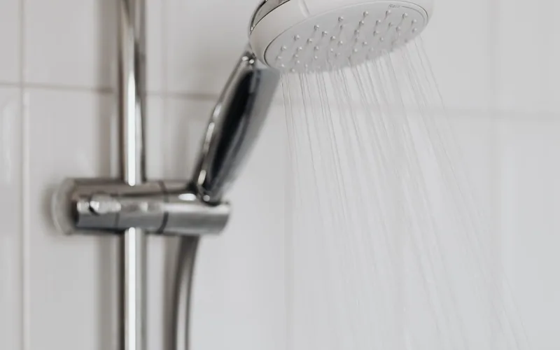 Chrome shower head running water